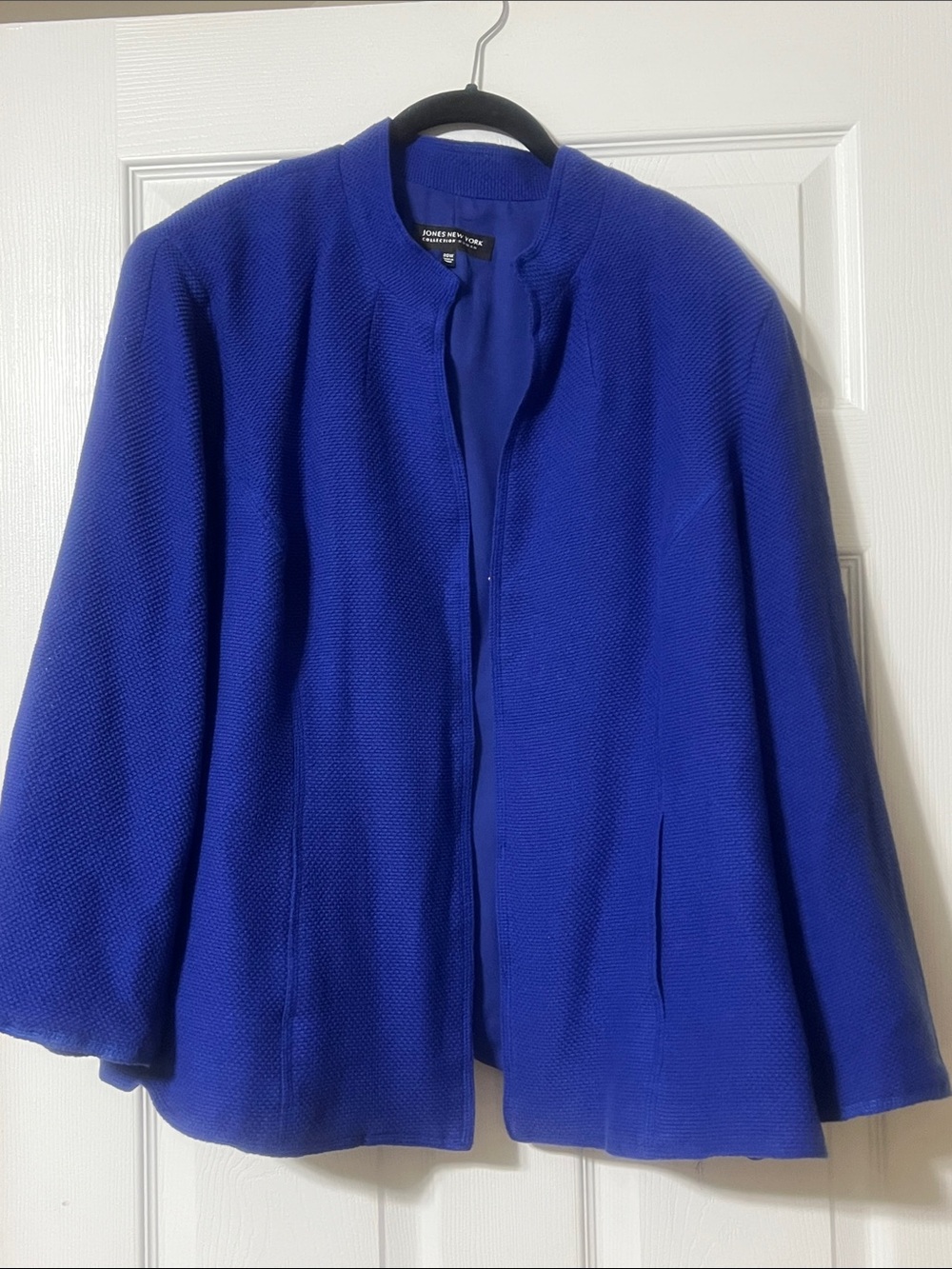 Jones New York Cobalt Blue Collarless Open-Front Jacket 20W